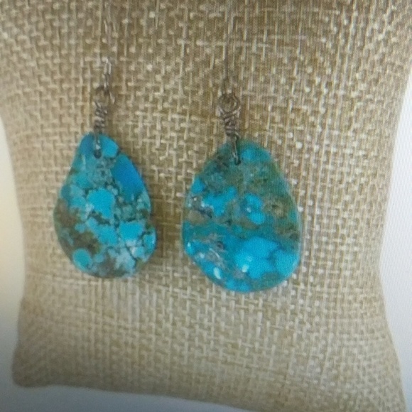 Sterling Silver Turquoise Slab Earrings - Picture 2 of 3